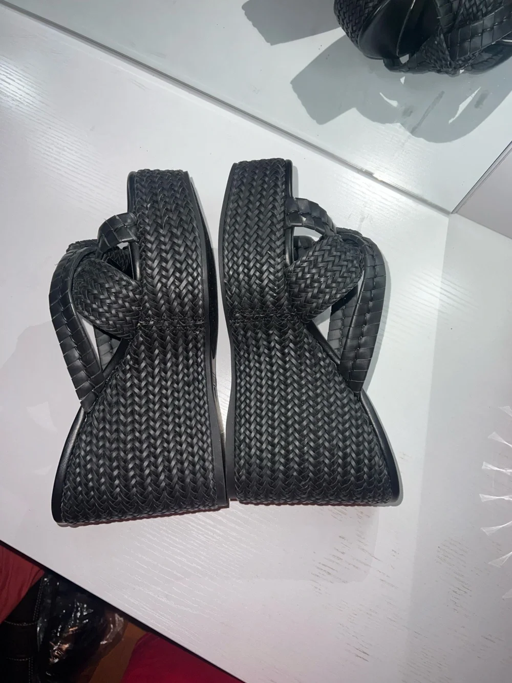GUESS Black Eveh Knotted Jute Wrapped Platform Wedge Sandals